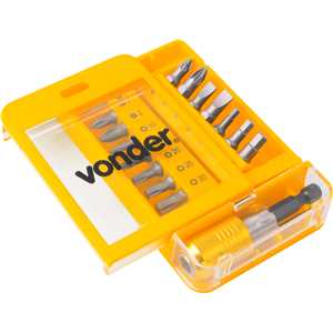 Jogo de bits/ponteiras, com 15 peças, encaixe sextavado 1/4", com engate rápido, VONDER
