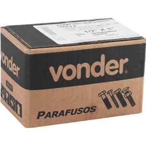 Parafuso sextavado zincado 1/2" x 1", UNC, rosca total, VONDER