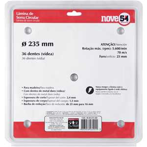 Lâmina de serra circular com dentes de metal duro/vídea, 235 mm x 25 mm, 36 dentes, NOVE54