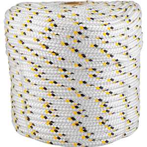 Corda multifilamento trançada 10,0 mm x 110 m, branca com detalhes em preto e amarelo, VONDER