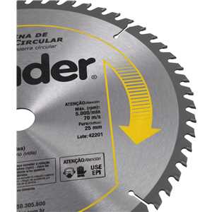 Lâmina de serra circular com dentes de metal duro/vídea, 305 mm x 25,4 mm, 60 dentes, VONDER