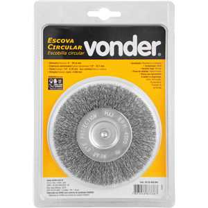 Escova circular 4", cerdas em aço inox, 4.500/min, com haste 1/4", VONDER