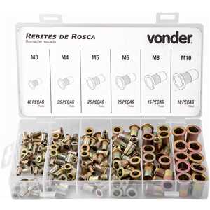 Jogo de rebites de rosca, M3 a M10, com 150 peças, VONDER