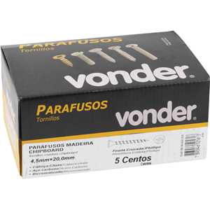 Parafuso madeira chipboard, cabeça chata, fenda cruzada/phillips, 4,5 mm x 20,0 mm, VONDER