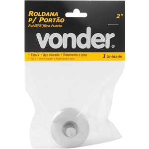 Roldana para portão 2", tipo V, aço zincado, com rolamento e pino, VONDER
