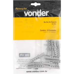 Bucha de nylon para fixação 6 mm, cartela com 10 peças, VONDER
