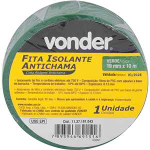 Fita isolante, 19 mm x 10 m, verde, VONDER