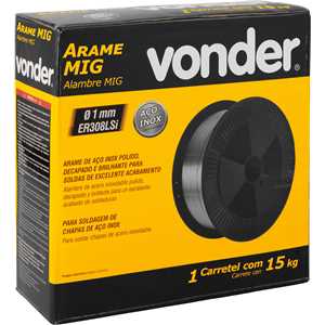 Arame MIG aço inox ER308LSi, 1,0 mm, carretel com 15 kg, VONDER