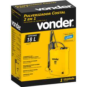Pulverizador costal, 2 em 1, manual ou bateria, com bateria de lítio, 18 litros, VONDER