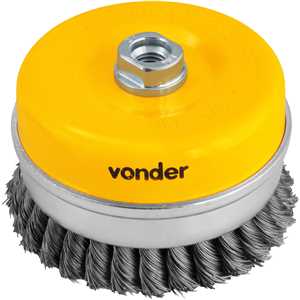 Escova tipo copo 5" torcida, em aço carbono, industrial, VONDER