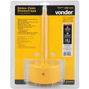 Serra copo diamantada 100 mm, com haste, VONDER