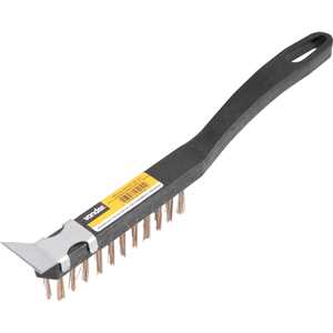 Escova manual com cerdas de aço, 3 fileiras, com cabo de plástico com raspador, VONDER