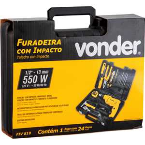 Furadeira de impacto 1/2", 550 W, 127 V~, com jogo de 19 acessórios, FIV 519 VONDER