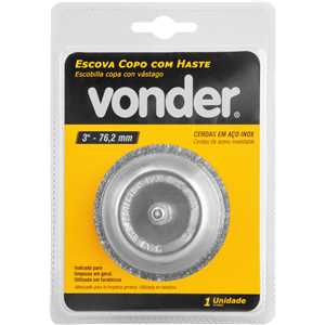 Escova de aço inox tipo copo, 3", com haste 1/4" VONDER