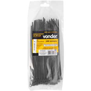 Abraçadeira de nylon, preta, 200 mm x 4,8 mm, com 100 peças, VONDER