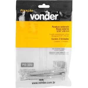 Parafuso sextavado rosca soberba 5/16" x 60 mm, cartela com 2 peças VONDER