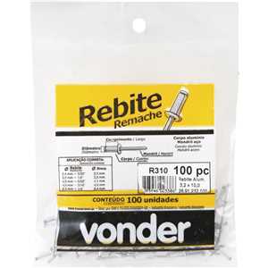 Rebite de repuxo 3,2 mm x 10,0 mm, pacote com 100 peças VONDER