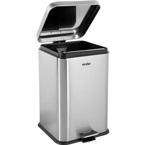 Lixeira retangular, 20 litros, inox, cinza, VONDER