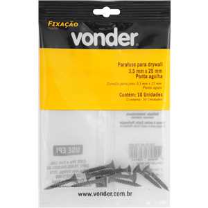 Parafuso para drywall, ponta agulha, 3,5 mm x 25 mm, cartela com 10 peças, VONDER