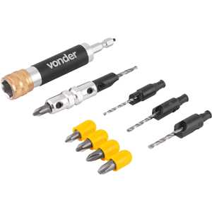 Jogo de bits, ponteiras e brocas escareadoras, 11 peças, encaixe de 1/4", VONDER