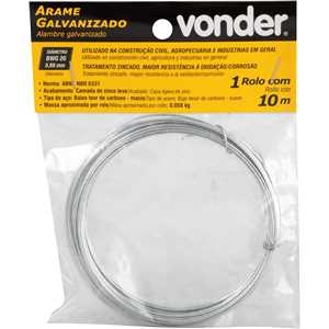 Arame galvanizado, BWG 20 0,89 mm, rolo com 10 metros, VONDER