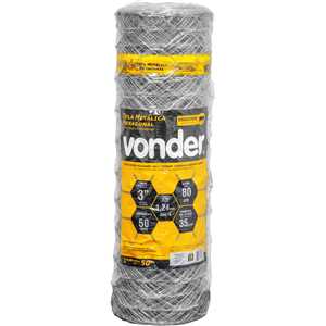 Tela metálica hexagonal, mangueirão, malha 3", 18 BWG x 0,8 m, com 50 m,  VONDER