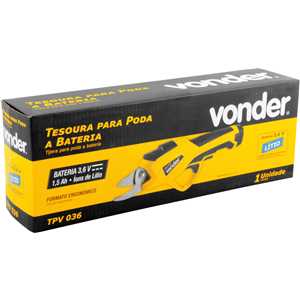 Tesoura para Poda a Bateria, 3,6 V, Carregador Bivolt, TPV 036, VONDER