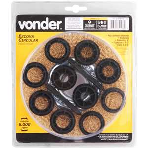 Escova circular aço latonado, 6" x 1/2" (152,4 mm x 12,7 mm), com bucha de redução, VONDER