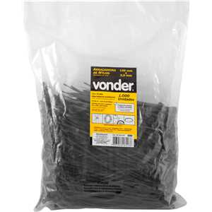 Abraçadeira de nylon, preta, 140 mm x 3,6 mm, com 1.000 peças, VONDER