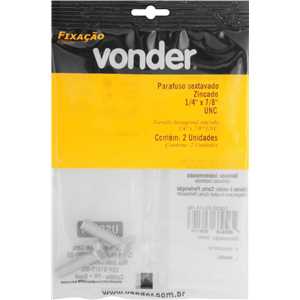 Parafuso sextavado zincado 1/4" x 7/8", UNC, rosca total, VONDER