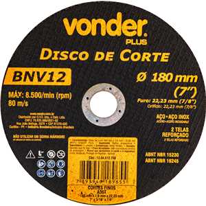Disco de corte 180 mm x 1,6 mm x 22,23 mm BNV12 , VONDER PLUS