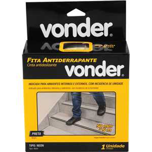 Fita antiderrapante 50 mm x 5 m, preta com faixa neon fotoluminescente, VONDER