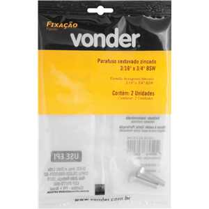 Parafuso sextavado zincado, 3/16" x 3/4", UNC, rosca total, VONDER