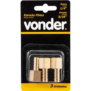 Espigão rosca fêmea de 1/4" NPT com escama de 5/16", cartela com 3 peças, VONDER