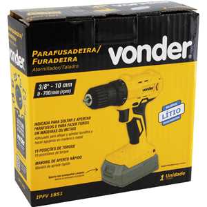 Parafusadeira furadeira, bateria intercambiável de 18 V, sem bateria e sem carregador, IPFV 1851, VONDER