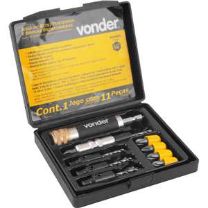 Jogo de bits, ponteiras e brocas escareadoras, 11 peças, encaixe de 1/4", VONDER
