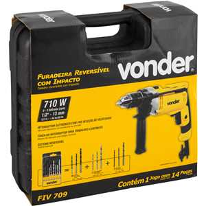 Furadeira de impacto 1/2", 710 W, 127 V~, com jogo de 9 brocas, FIV 709 VONDER