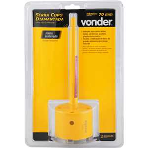 Serra copo diamantada 70 mm, com haste, VONDER