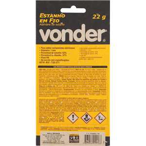 Estanho em fio, com fluxo, 1,0 mm, 63 x 37,com 22 g,VONDER