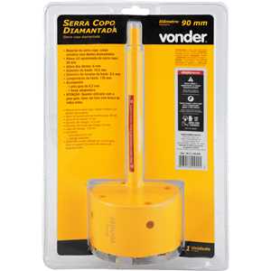 Serra copo diamantada 90 mm, com haste, VONDER