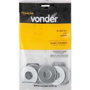 Arruela lisa 1/2", zincada, cartela com 6 peças, VONDER