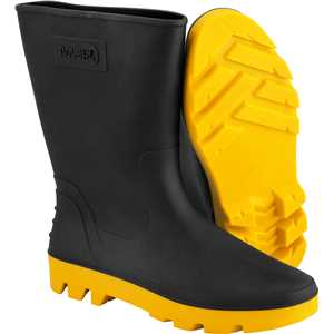 Bota de PVC preta com amarelo, cano médio, sem forro, 39, NOVE54