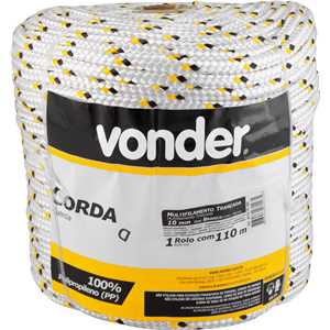 Corda multifilamento trançada 10,0 mm x 110 m, branca com detalhes em preto e amarelo, VONDER