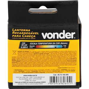 Lanterna de LED para cabeça, recarregável, LED SMD, LCV 400, VONDER
