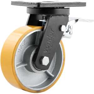 Rodízio giratório industrial 6", de poliuretano e ferro fundido, com freio, VONDER