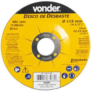 Disco de desbaste 115,0 mm x 5,0 mm x 22,23 mm, DBV, VONDER