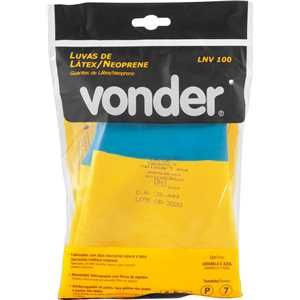 Luva de látex/neoprene, pequena, amarela e azul, LNV 100, VONDER