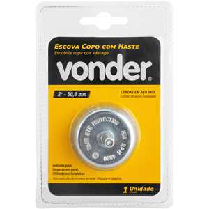 Escova de aço inox tipo copo, 2", com haste 1/4" VONDER