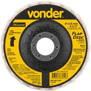 Flap-disc, disco de acabamento, 4.1/2" - 115 mm, reto, feltro, pesado (40 aletas), VONDER