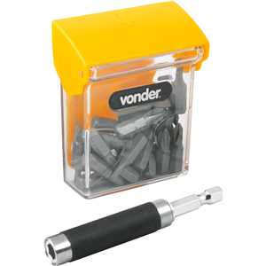 Jogo de bits/ponteiras com 21 peças, encaixe sextavado de 1/4", VONDER